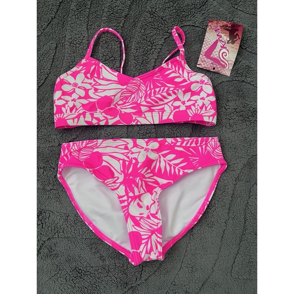 New Girls Kanu Surf Pink And White Swimsuit Size 8